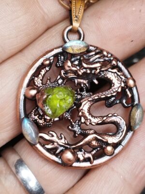 "Zelený Drak" -  galvanoplastika - Olivín - Labradorit