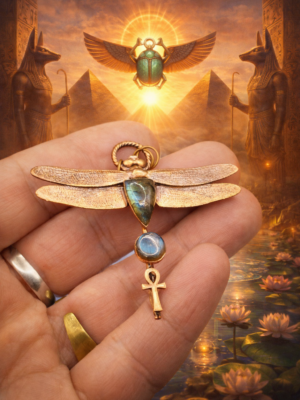 autorský měděný talisman s labradoritem a Ankh Sirius