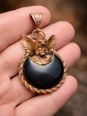 talisman z obsidiánu aztécký orlí válečník měděný amulet