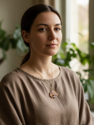 Měděný talisman Brána slunečního oka – sluneční a měsíční kámen, ruční výroba