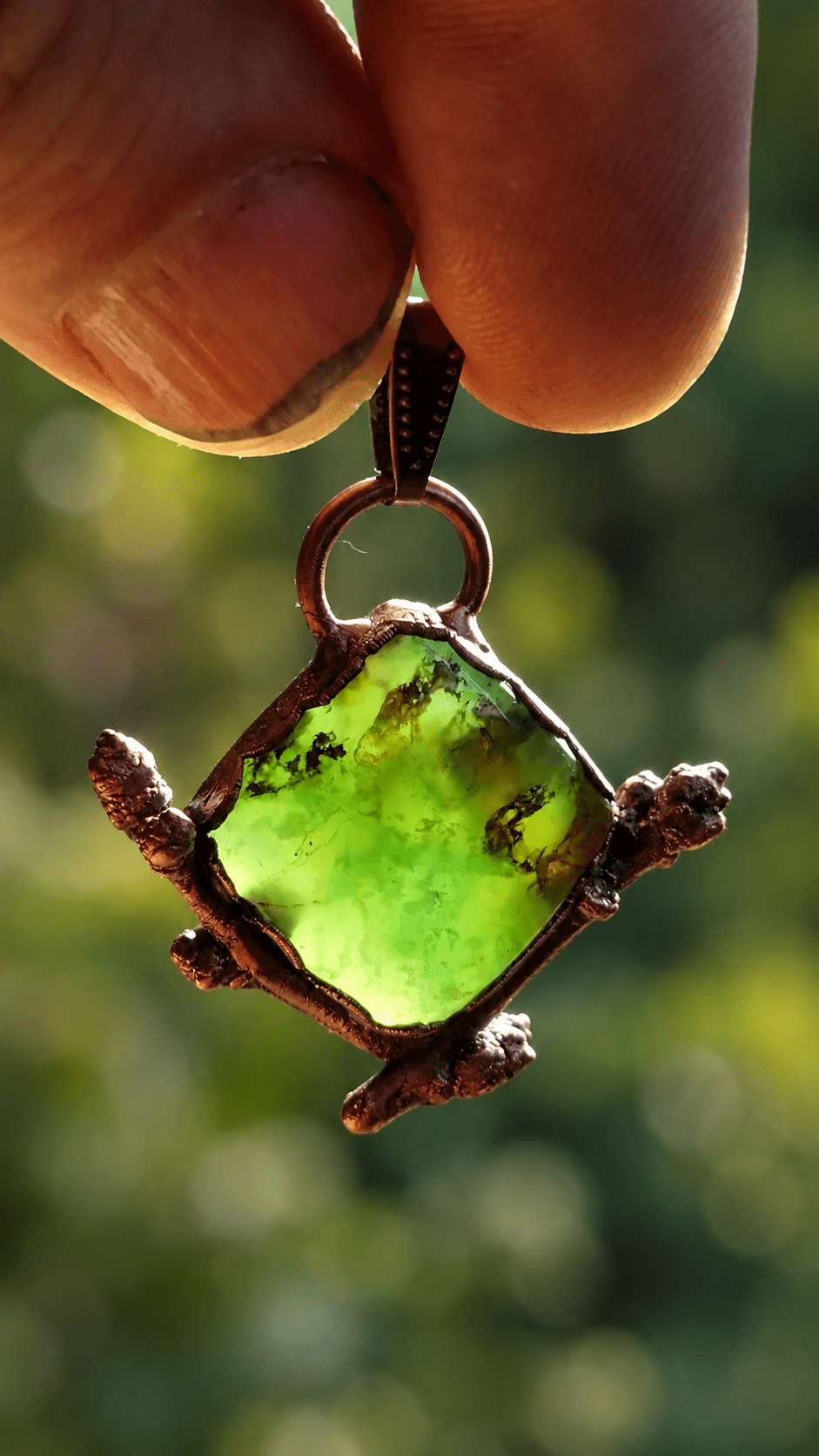 Srdce zelené moudrosti | Autorský měděný talisman s chryzoprasem | Sirius autorský šperk - Obrázek 2